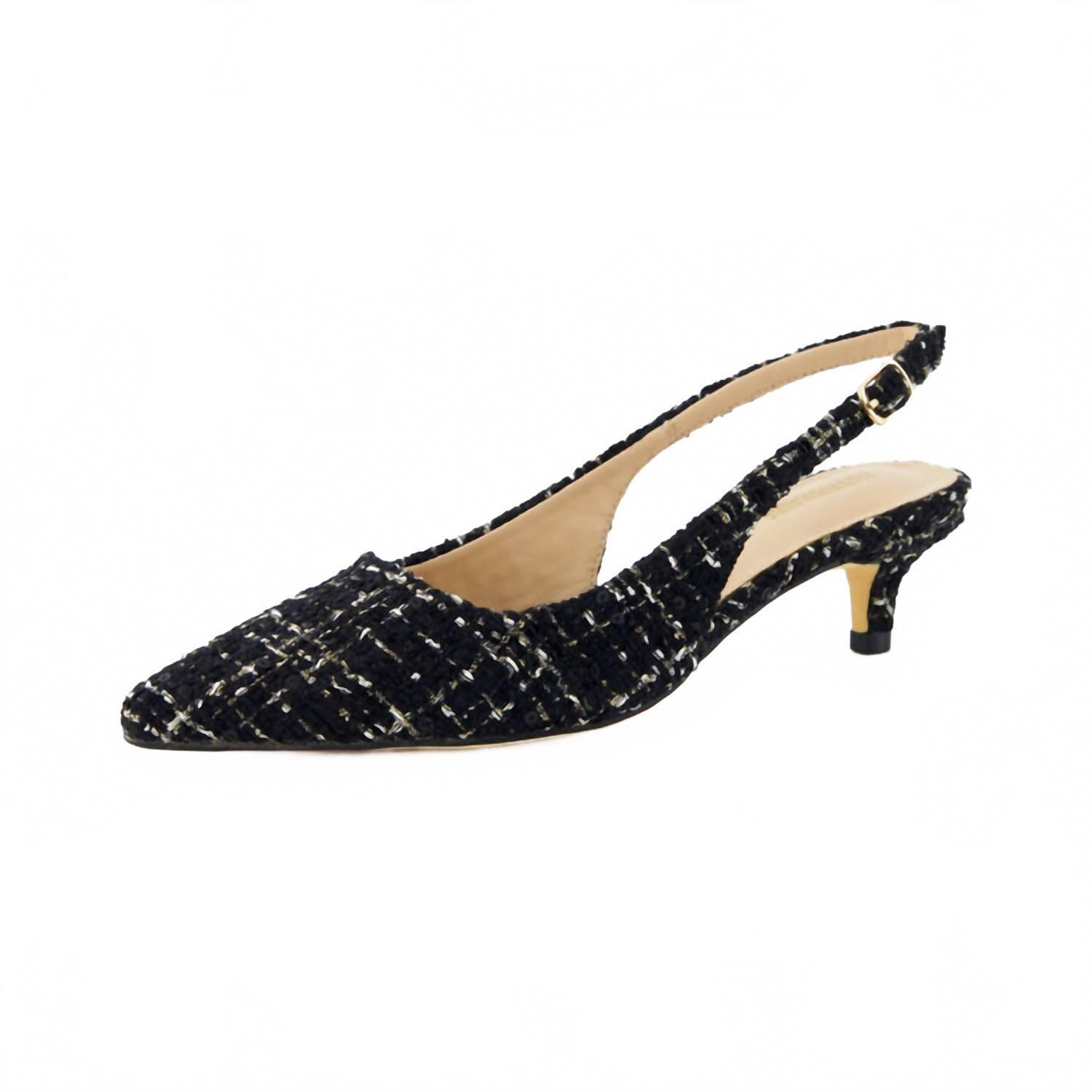 New Cushionaire Women's Buzz Kitten Heel Sling Back Tweed Dress Shoe In Black